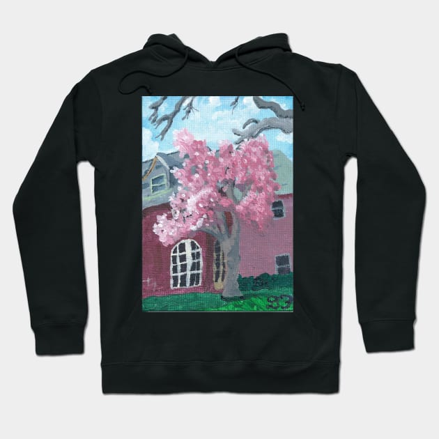 Jackson Heights Cherry Blossoms Painting Hoodie by drfriedman1976